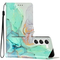 Case for Samsung Galaxy S23 Flowers Butterfly Pattern Wallet Cover, Premium PU Leather Card Slots Holder Magnetic Clasp Flip Case with Kickstand Soft TPU Shockproof Case, Green Marble