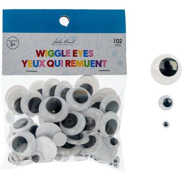 102pcs John Bead Self Adhesive Wiggle Eyes 20mm/10mm/5mm Black and White Googly Eyes for DIY Project, Craft Decorations