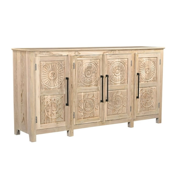 Taran Designs Isabella 4-door Carved Solid Wood Sideboard in Brown