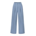 thumbnail image 1 of Pantalones PRETTYGARDEN de pierna ancha, tiro alto, color gris medio azulado, 1 of 9