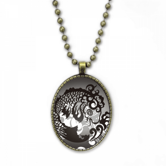 Ligne Dessin de Poissons Vague Modèle Collier Chaîne Vintage Perle Pendentif Bijoux Collection