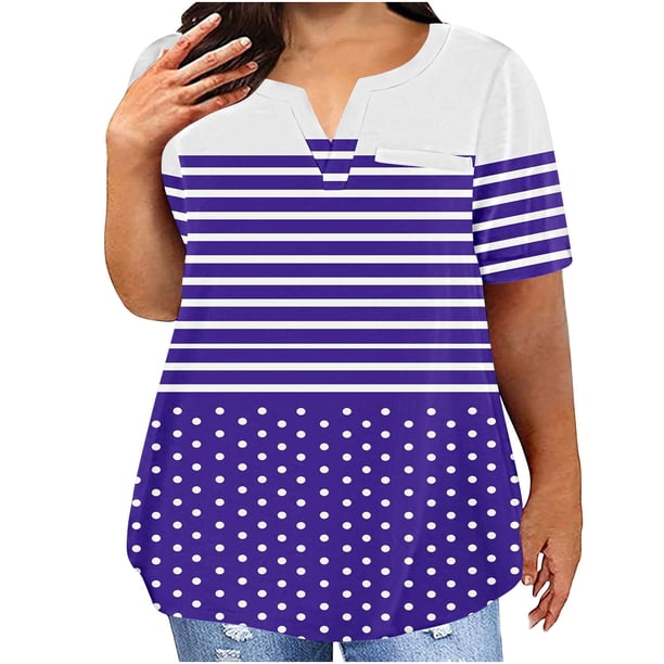 Camisetas Casuales de las Mujeres Largo Casual Impreso Cuello Redondo Suelto Top, Camiseta de Verano de Manga Corta