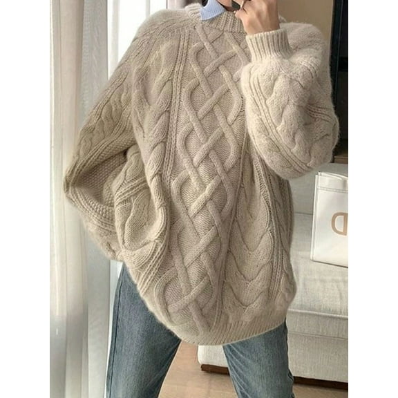 EMMIOL Women's Chunky Cable Knit Oversized Sweater Long Sleeve Crewneck Pullover for Casual Fall Outfits