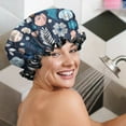 thumbnail image 5 of Shower Caps,Pioneer Flower Floral Print Pattern Waterproof Shower Cap for Women 4 Pieces,Double Reusable Hair Cover for Shower PEVA Elastic Stretch Hem, 5 of 7