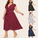 thumbnail image 5 of Vestido de lunares de talla grande para mujer, con botones, cintura con cordones y escote en V, 5 of 6