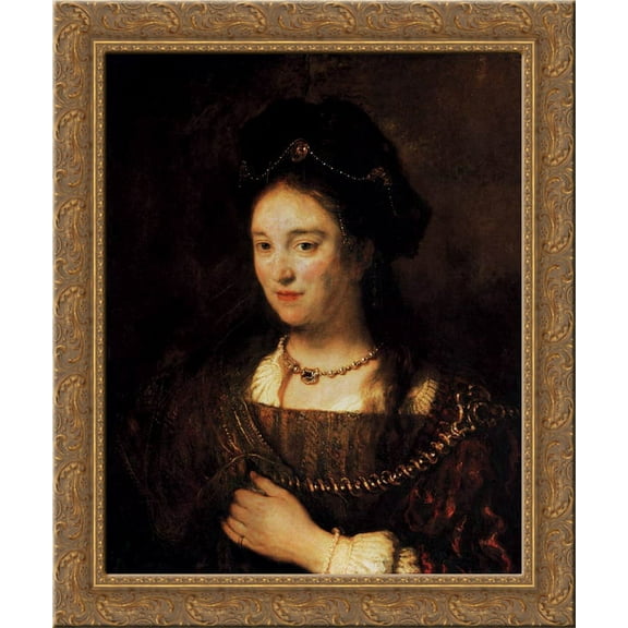 Saskia, the Artist's Wife 20x24 Gold Ornate Wood Framed Canvas Art by Rembrandt