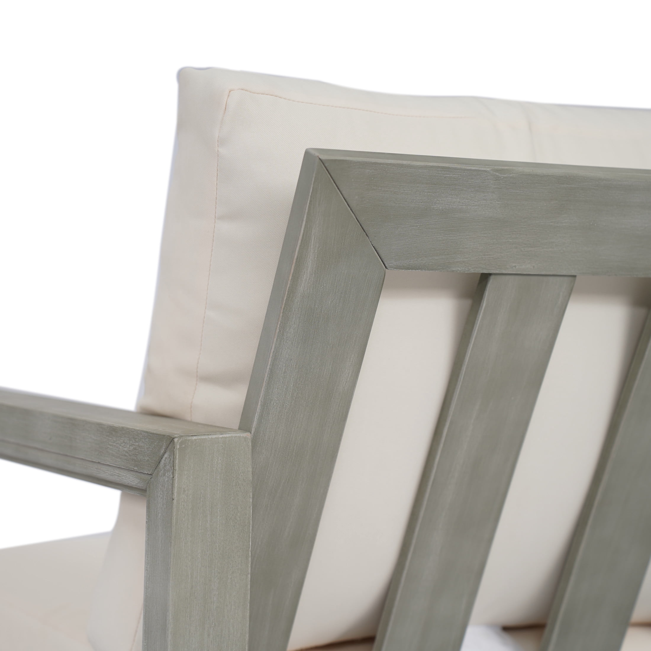 Christopher Knight Home Outdoor Club Chair, Light Gray Acacia Wood Frame with Slatted Design, Beige Cushions
