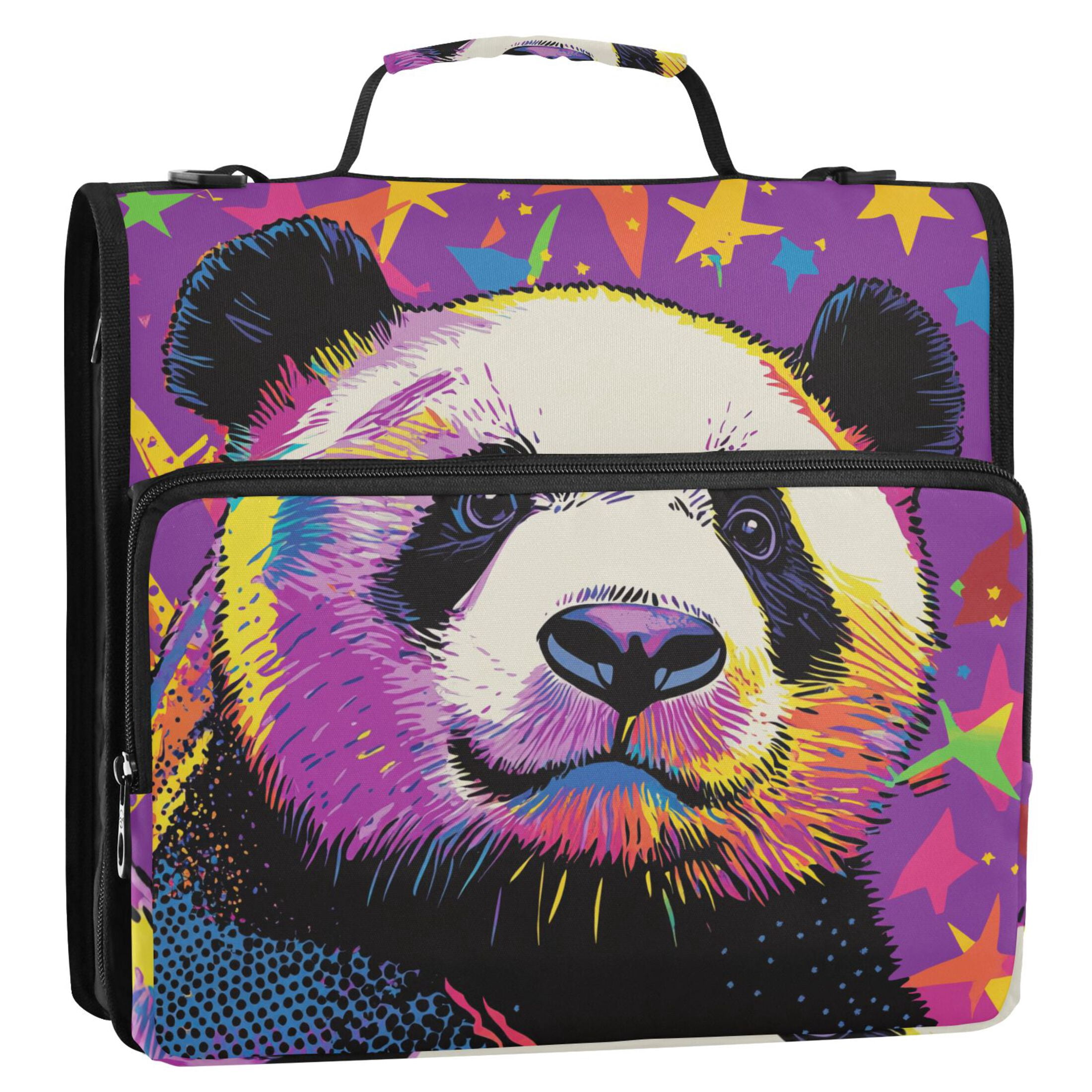 3 Ring Zipper Binder with Shoulder Strap Waterproof Trapper Keeper 2 Inch D-Ring 500 Sheets Capacity Cute Panda and Star