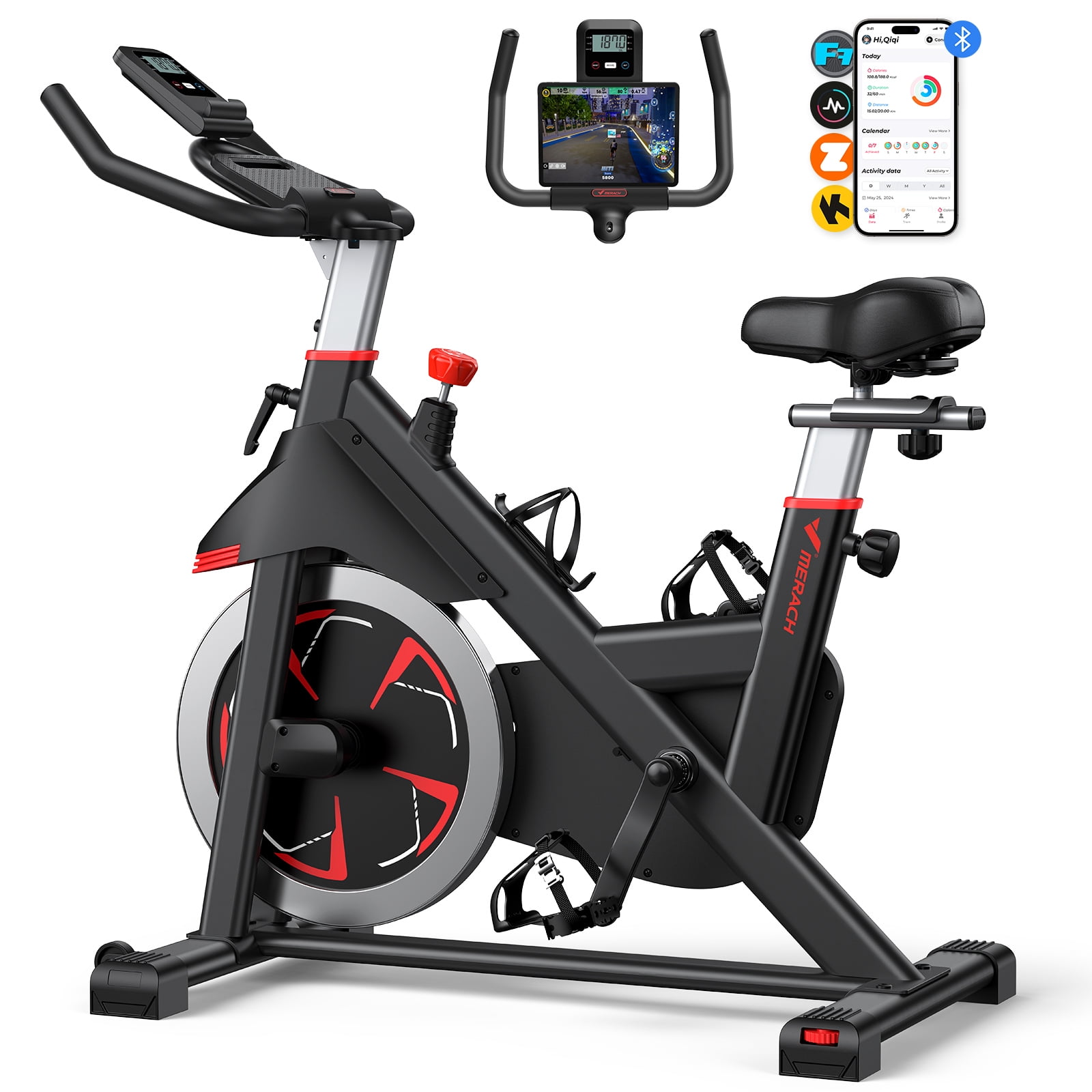 MERACH Exercise Bike Indoor Stationary Cycling Bike with 350lbs Weight Capacity 100 Resistance with LED Monitor Free APP Silent Belt Drive and Comfortable Seat Cushion for Cardio Workout