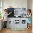 thumbnail image 5 of COCLUB Play Kitchen, Wooden Kids Kitchen Playset with Chalkboard, Ice Maker, Play Phone, Cookware Accessories, Microwave Toy Kitchen Gift for Boys Girls Age 3-8 Silver+White, 5 of 12