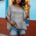 thumbnail image 6 of cocolona Womens Summer Linen Tops Crew Neck 3/4 Sleeve T-Shirts Fashion Casual Loose Solid Color Blouses, 6 of 7