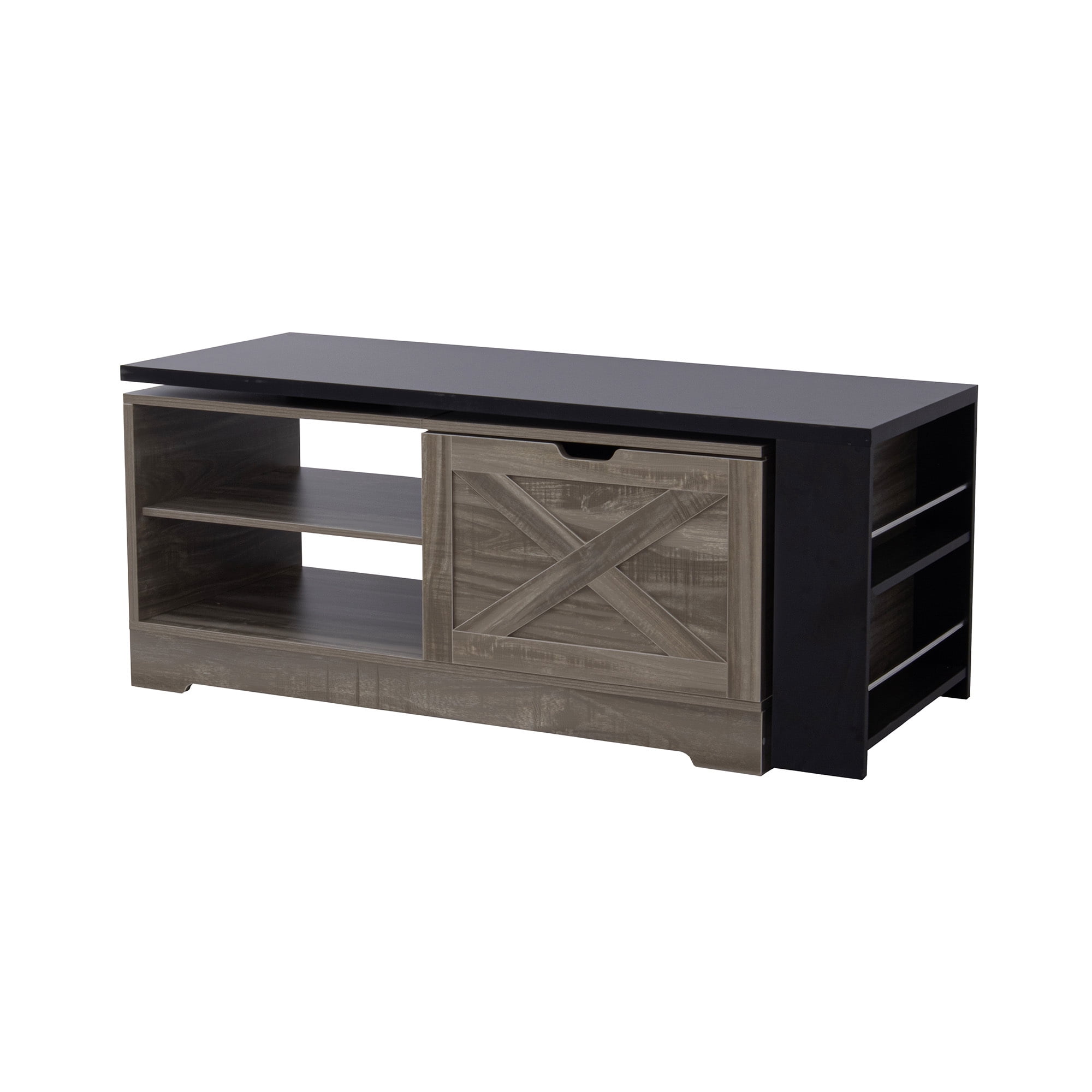 Leumius Lift Top Coffee Table with Storage,Rectangle Wood Center Table With Barn Doors and Open Cabinet, For Living Room, Bedroom, Home Office,Brown+Black