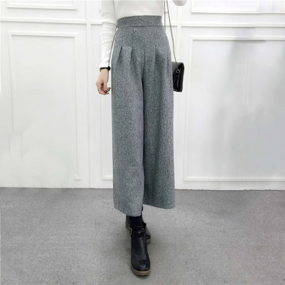 Women’s Winter Solid Color Wool Blend Casual Wide Leg Crop Pants For Comfort And Style Women Jogging Pants Pants for Women Business Casual Womens Pants Casual Work Poly Casual Pant Suits for Women