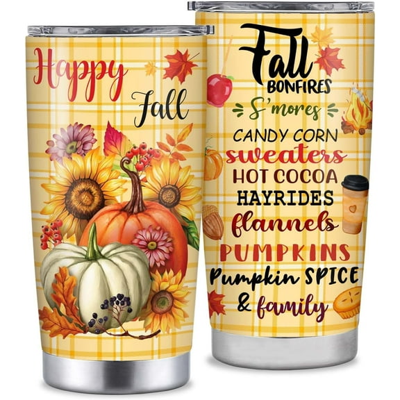 Fall Tumbler 20 oz, Fall Leaves Tumbler Gifts For Women Men, Fall Harvest Cup, Fall Coffee Travel Mug, Autumn Pumpkin Gifts for Thanksgiving Halloween