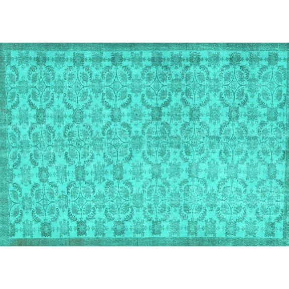 Ahgly Company Machine Washable Indoor Rectangle Persian Turquoise Blue Bohemian Area Rugs, 5' x 7'