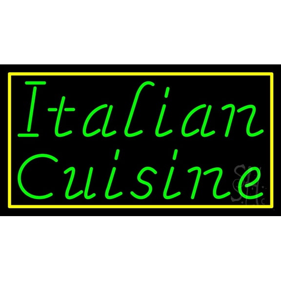 Green Italian Cuisine 1 LED Neon Sign 13 x 24 - inches, Clear Edge Cut Acrylic Backing, with Dimmer - Bright and Premium built indoor LED Neon Sign for restaurant window and interior decor.