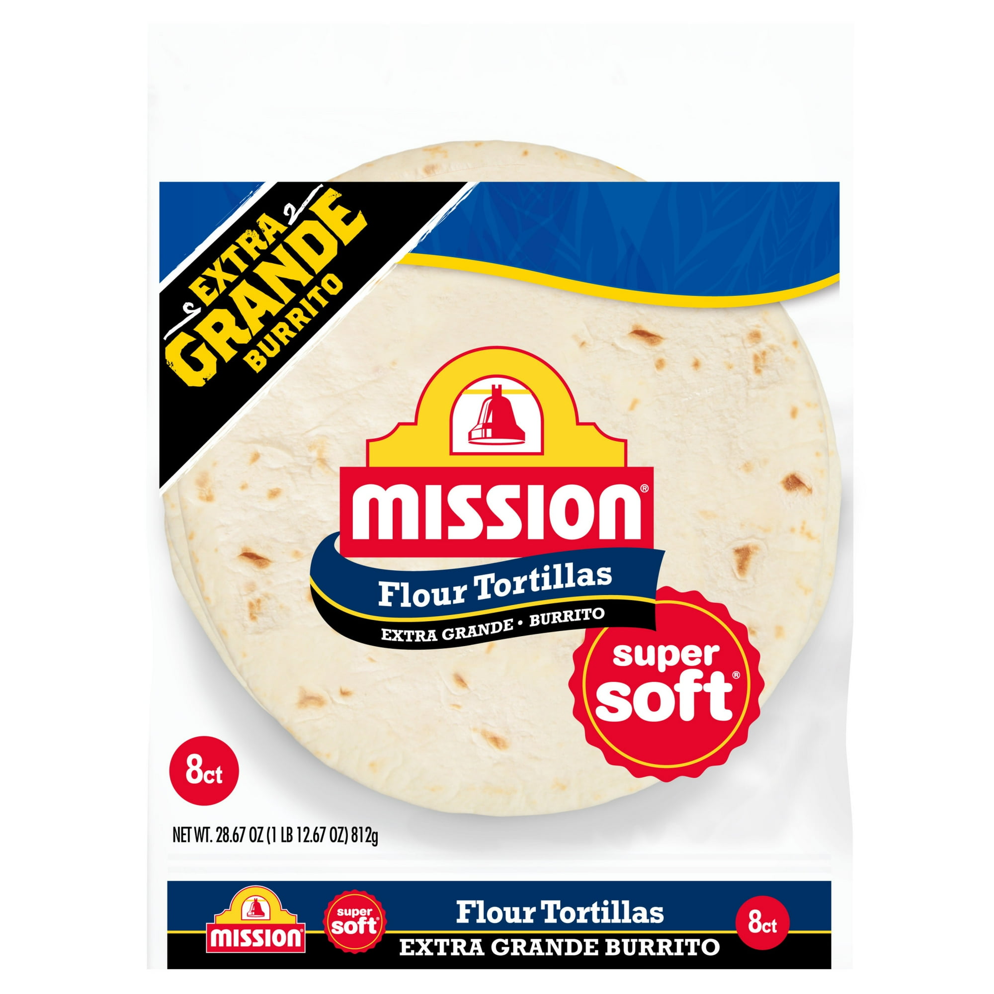 Mission Super Soft Flour Tortillas, XL Burrito Size, 8 Count