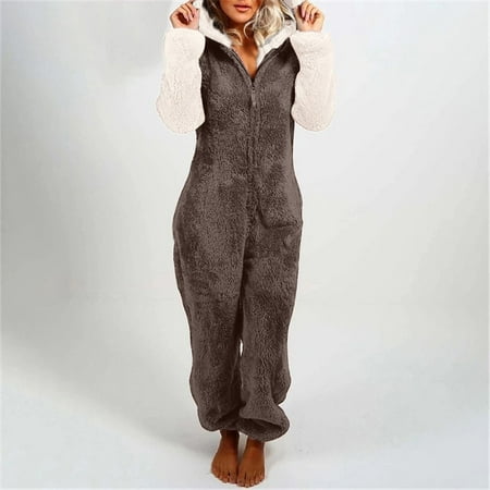 

Tawop Women Long Sleeve Hooded Jumpsuit Pajamas Casual Winter Warm Rompe Sleepwear Pajamas Sets For Women Mother S Day Pajamas