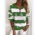 thumbnail image 2 of Tops de mujer con cremallera y cuello en V de manga larga con estampado de rayas de bloque de Color, suéter informal, camisa, blusa de Navidad Otoño Invierno Fridja  FKASFK3701, 2 of 5