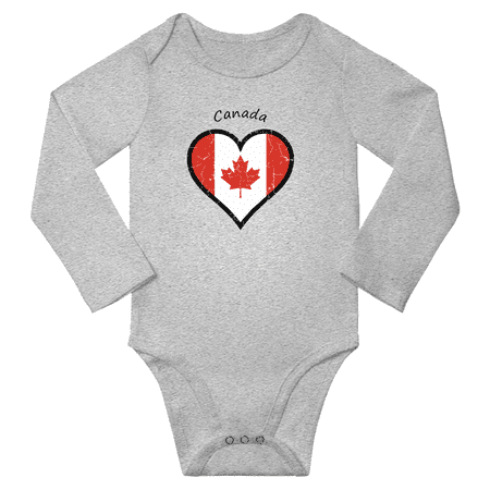 

Canada Flag Heart Love Baby Long Sleeve Clothing Bodysuits (Gray 24 Months)
