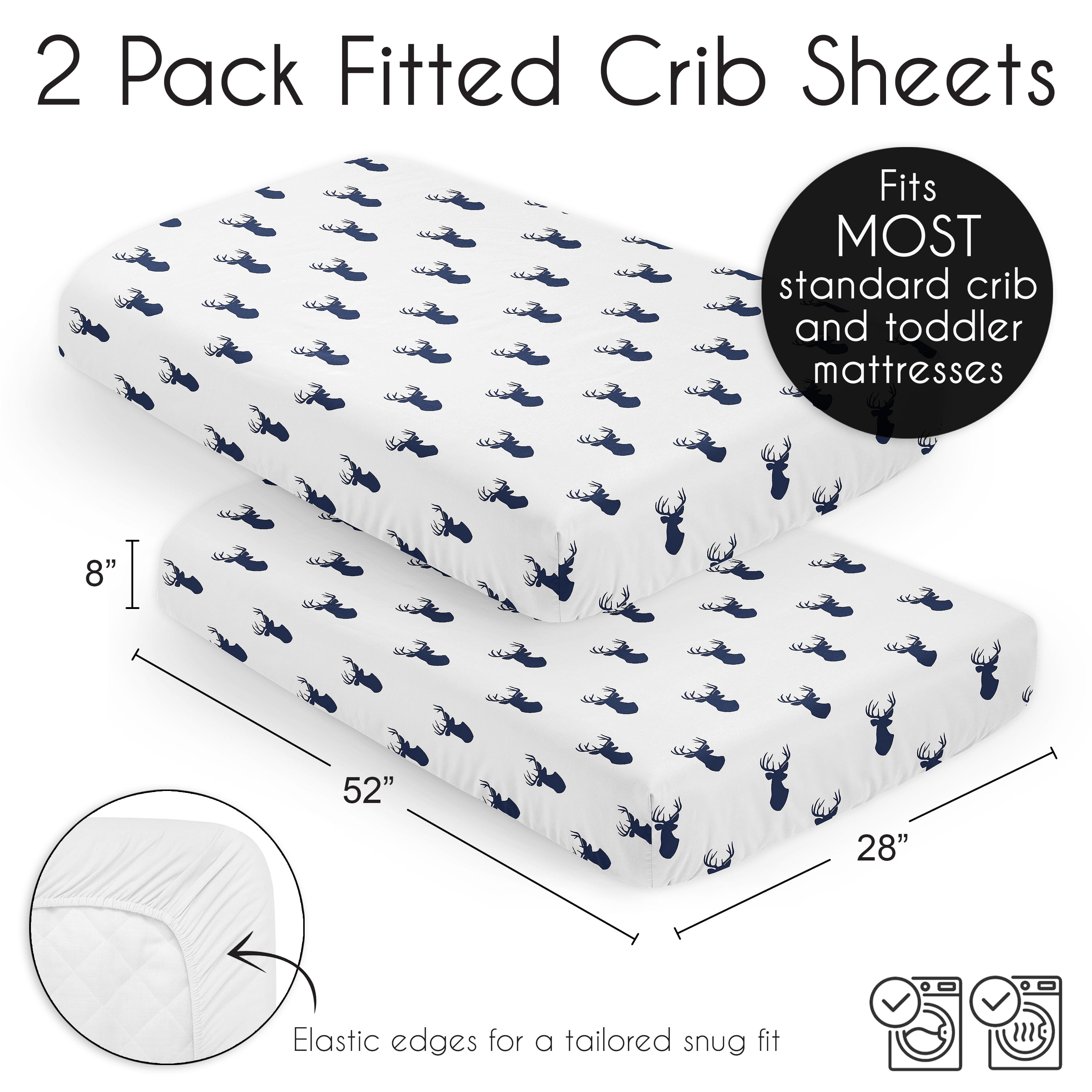 Sweet Jojo Designs Stag Blue and White Fitted Crib Sheets 2 Piece Set