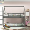 thumbnail image 2 of Queen Size Bed Frame Twin over Twin Low Bunk Bed, House Bed with Ladder , Gray(OLD SKU:WF197808AAE),King Size Bed Frame, 2 of 14