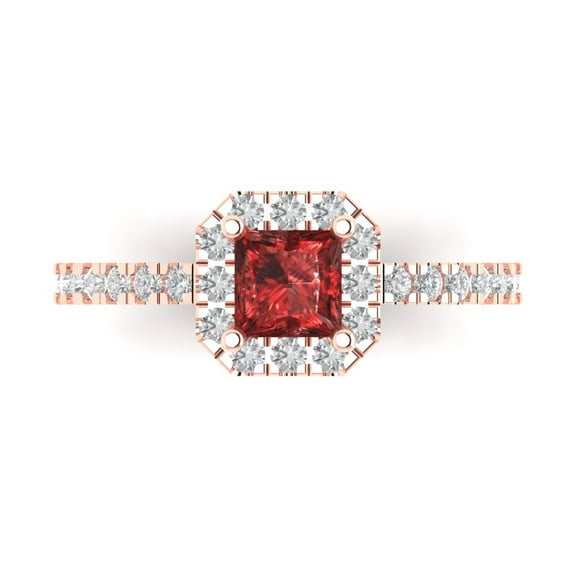 Clara Pucci 14K Rose Gold 0.89ct Garnet Halo Ring for Women