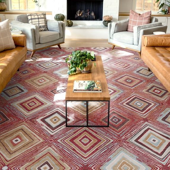 Well Woven Richard Tribal Diamond 7'10" x 9'10" Area Rug Red