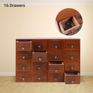 16 Drawers Wood Apothecary Medicine Cabinet Label Holder Organizer Card  Catalog