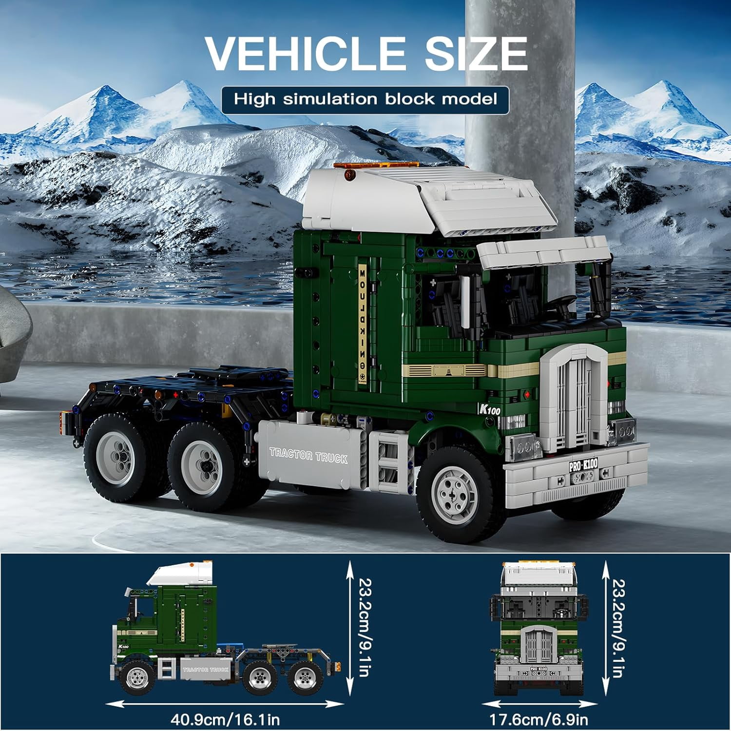 Tractor Truck Toy Building Block, Semi Truck Toy for Aged 14+, 13202 Realistic Car Model with Motor, Heavy Equipment Transporter Build and Display Blocks Kits (2181 Pieces)