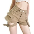 thumbnail image 2 of Sngxgn Women's High Waisted Jean Shorts Flap Pocket Cargo Denim Shorts(Khaki,M), 2 of 7
