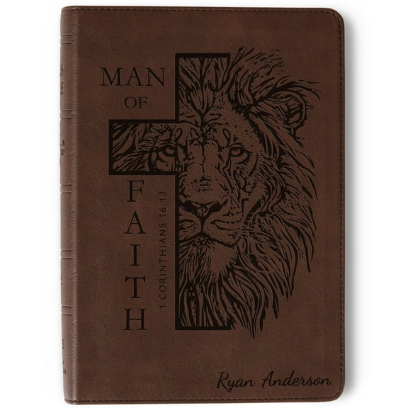 Personalized NASB 1995 Large Print Compact Bible, Custom Engraved Name, Man of Faith Lion Design, Christian Gift, Baptism Gift, Gift for Him