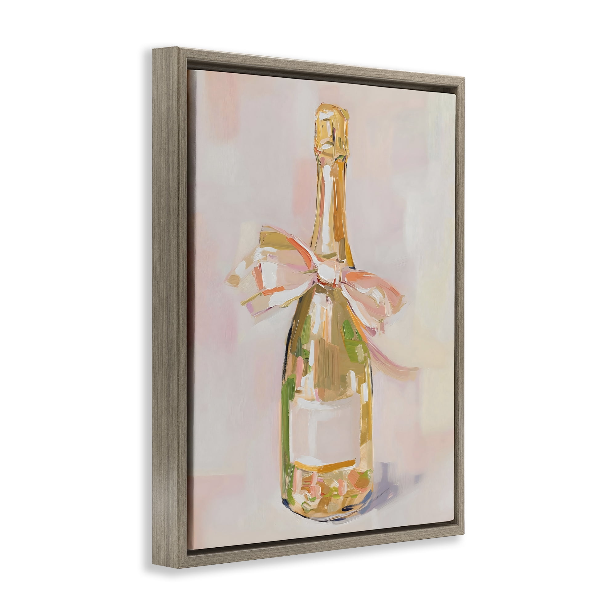 Stupell Industries Pink Champagne Celebration Brown Framed Floater Canvas Wall Art, design by The Prints Vibe