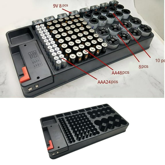 WHAMVOX Battery Storage Organizer with Removable Tester for 98 Batteries in Black PP Material