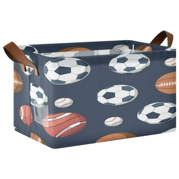 Ryvnso Football Baseball Storage Bins Large Basket Foldable Cube Toys Organizer with Handles 1 PC