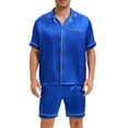 thumbnail image 1 of INSPIRAR CHIC Pijama de Satén para Hombre, Conjunto de Pijamas de Verano de 2 Piezas, Camiseta de Manga Corta y Pantalones Cortos, Azul, 1 of 6