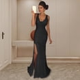 thumbnail image 3 of Quixlent Women Evening Dress V Neck Mesh Patchwork Sequin Sleeveless Split Hem Mermaid Shape Slim Fit Prom Party Banquet Bride Maxi Dress, 3 of 8