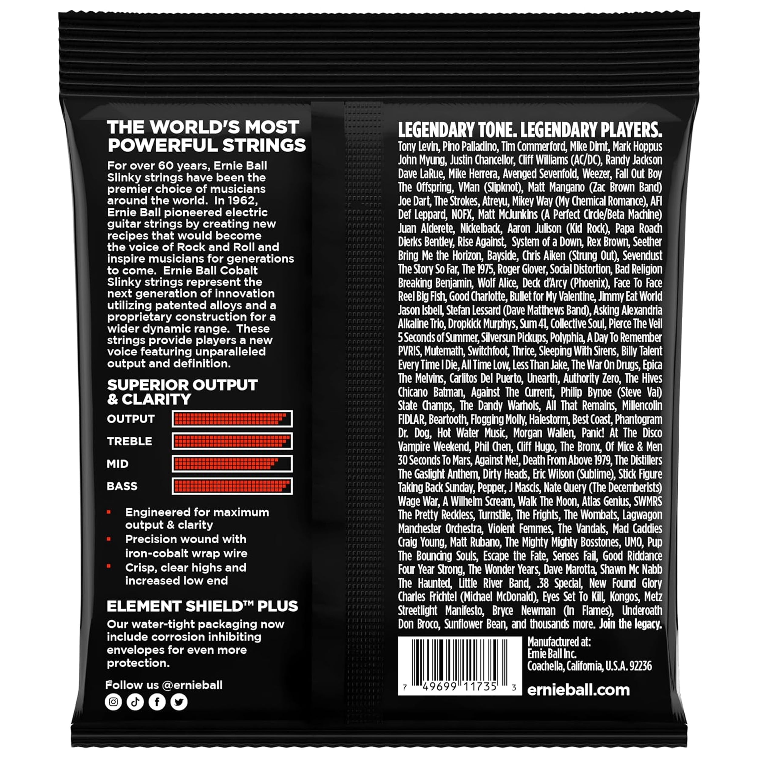 Ernie Ball Slinky Cobalt 6-String Electric Bass Strings 32-130 Gauge