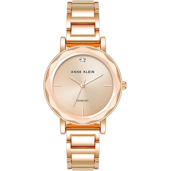 Anne Klein Rose Gold-Tone Sunray Dial Facetted Crystal Diamond Accent Ladies Watch