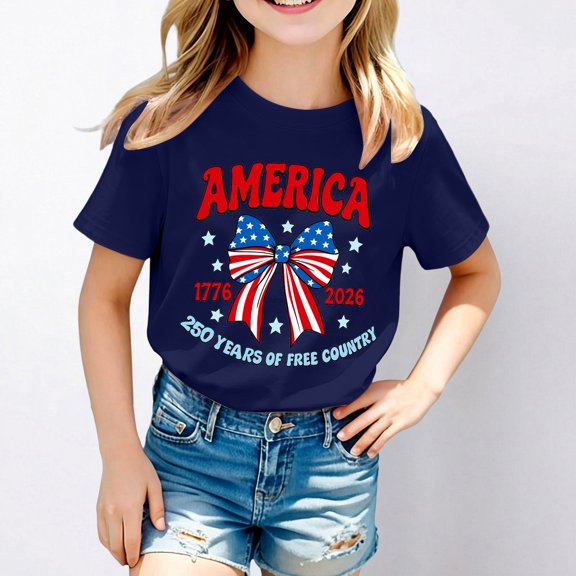 Boys Girls 4th of July Shirt American Flag T-Shirts for Kids Patriotic Tee Tops Independence Day Outfit Summer Short Sleeve(Navy,10-11 Years)