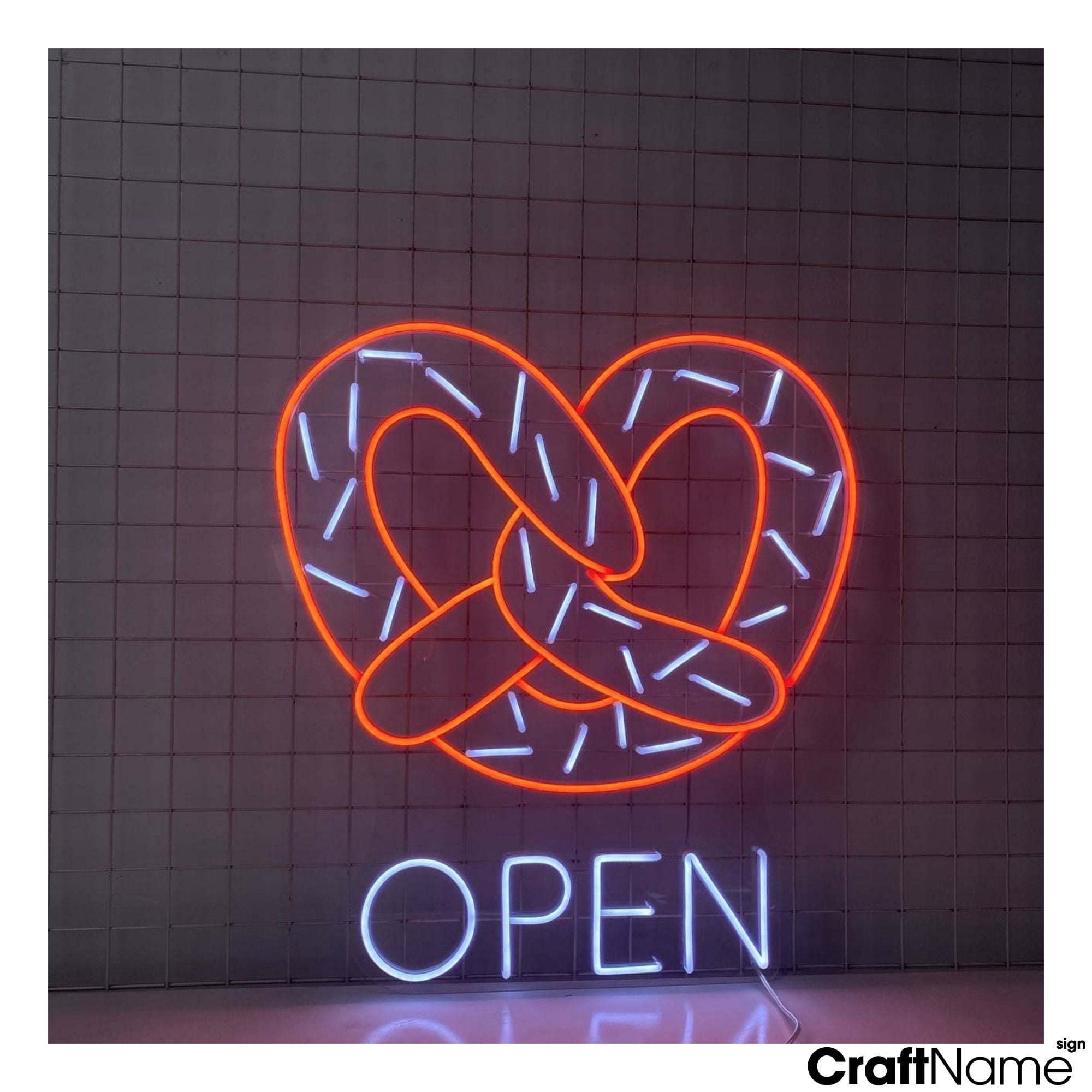 Craftnamesign Pretzel Open Neon Sign, Open Pretzel Led Light, Cake Store Sign Wall Decor