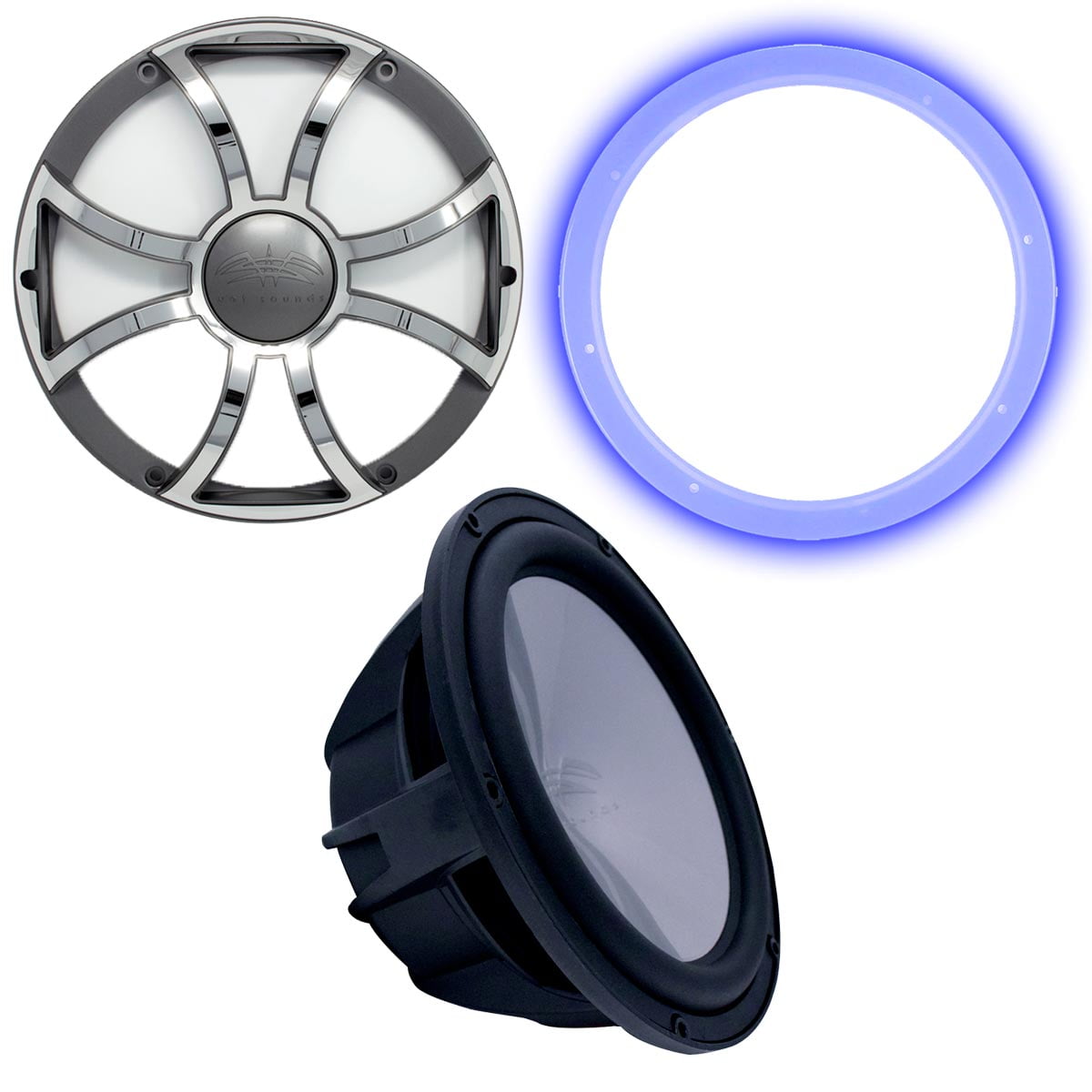 Wet Sounds Revo 12" Subwoofer, Grill, & RGB LED Ring Black Subwoofer