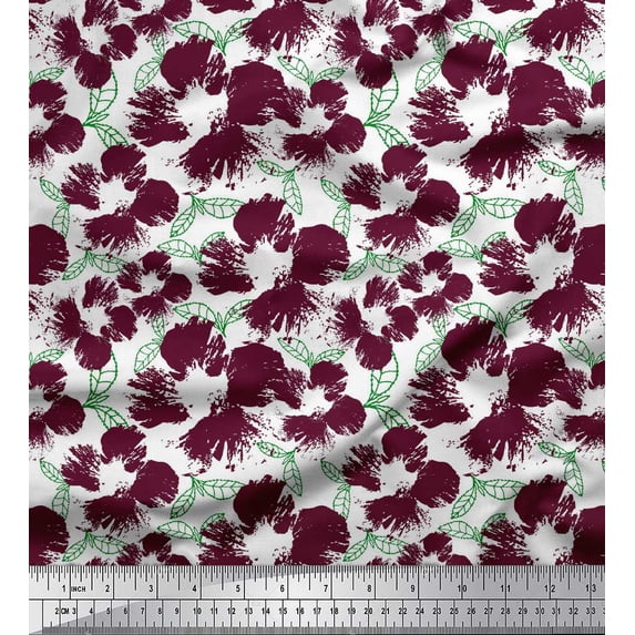 Soimoi Rayon Fabric Leaves & Floral Abstract Printed Craft Fabric by the Yard 42 Inch Wide