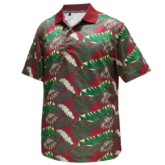 Monterey Club Men's Palm Leaves Print Golf Polo Shirt #1695