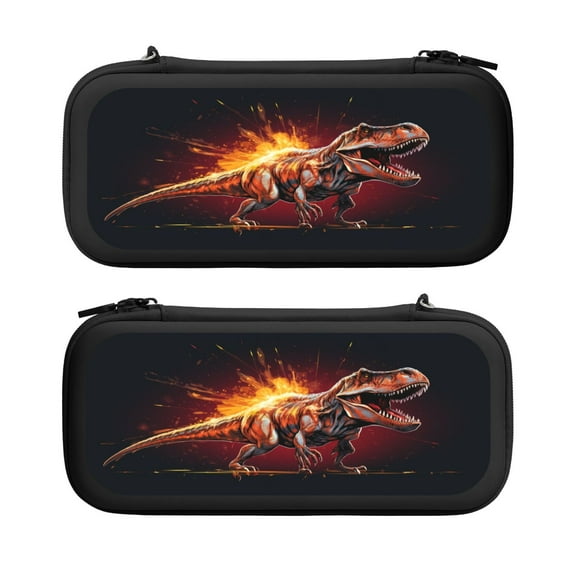 Dinosaur Fire, Carrying Case For Nintendo Switch & OLED Version, Eva Lightweight Shockproof Protective Pouch Case for Game Console & Accessories with 10 Game Card Slot & Wristband, Black
