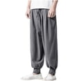 thumbnail image 2 of Puntoco Pantalones casuales de moda de color sólido de lino y algodón sueltos para hombres, 2 of 4