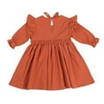 thumbnail image 2 of Uccdo Toddler Girls Casual Long Sleeve Dresses, Little Girls Solid Beach Sundress Pleated Midi Dress, Size 1-6T, 2 of 7