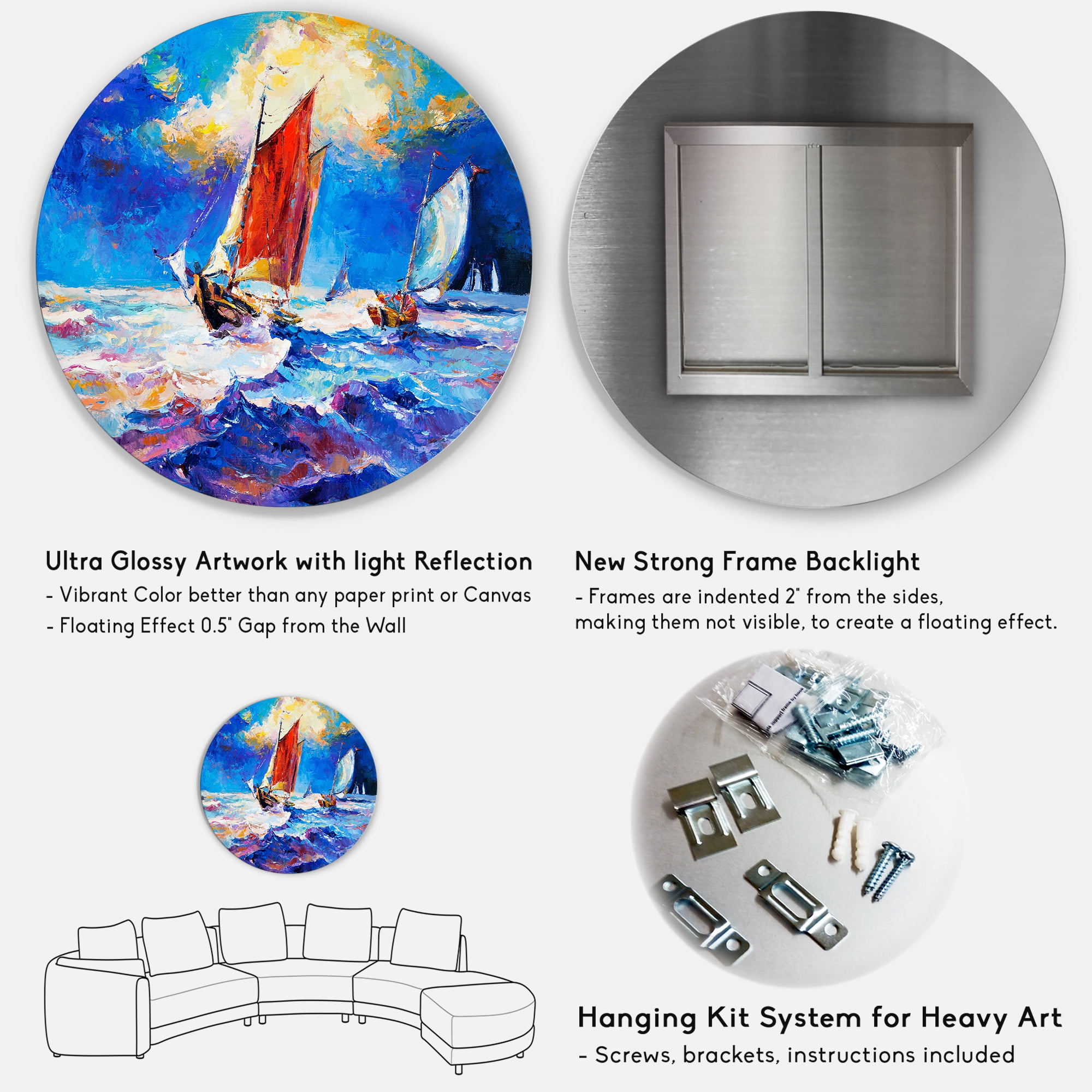 Designart 'Sailships On The Ocean Waves During Evening' Nautical & Coastal Circle Metal Wall Art 36x36 - Disc of 36