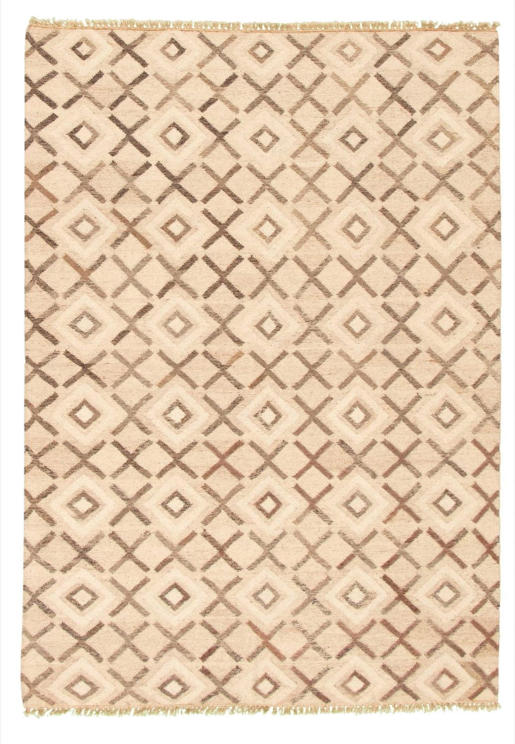 ECARPETGALLERY 5'6" x 7'7" Flat-weaves & Kilims Organica Hand Made Area Rug for Living Room, Dining Room and Bedroom in Ivory