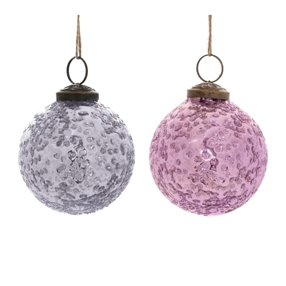Melrose Hammered Glass Christmas Ball Ornaments - 4" (101.6mm) - Purple - 6ct